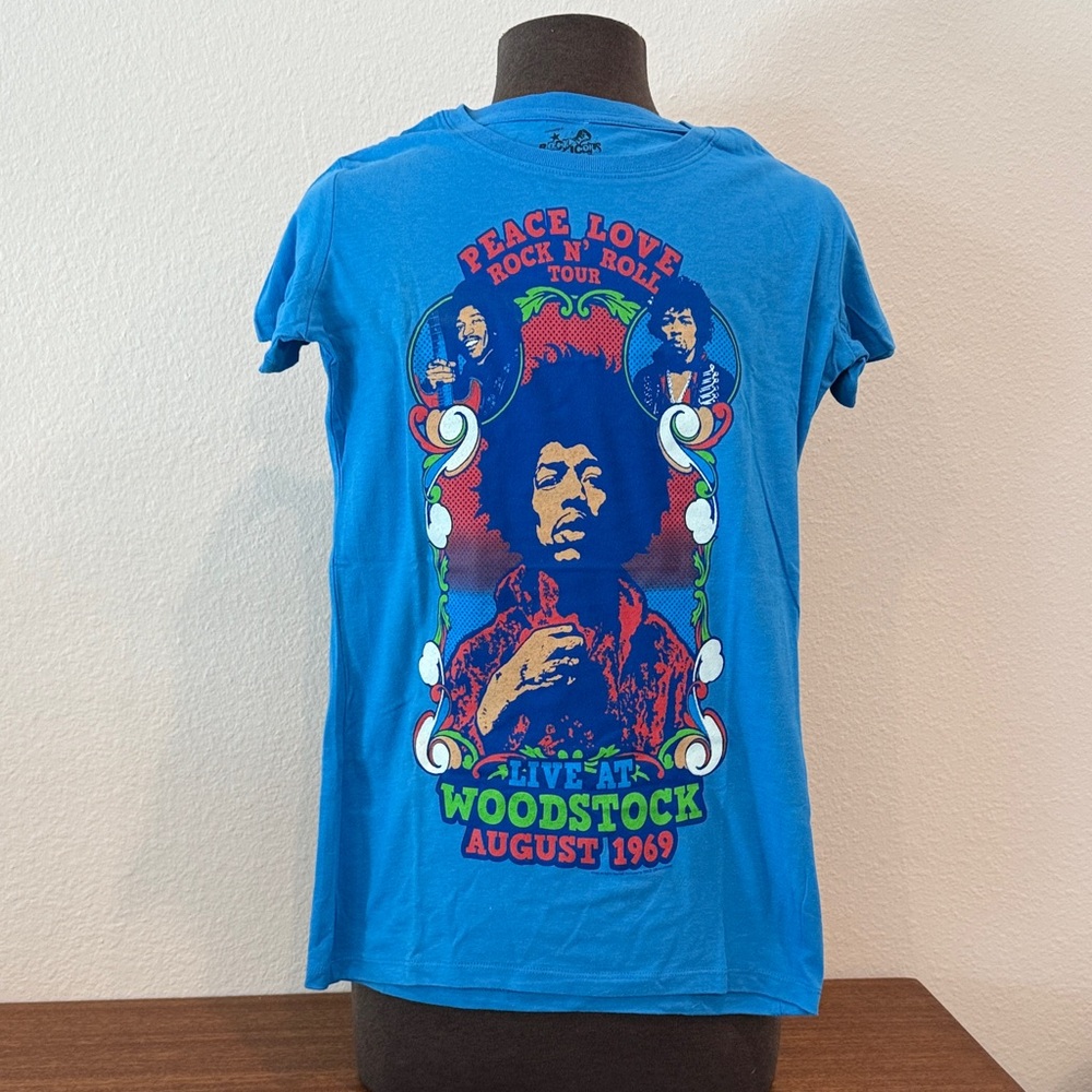 Rock Icons Jimi Hendrix Woodstock Blue Graphic T-Shirt